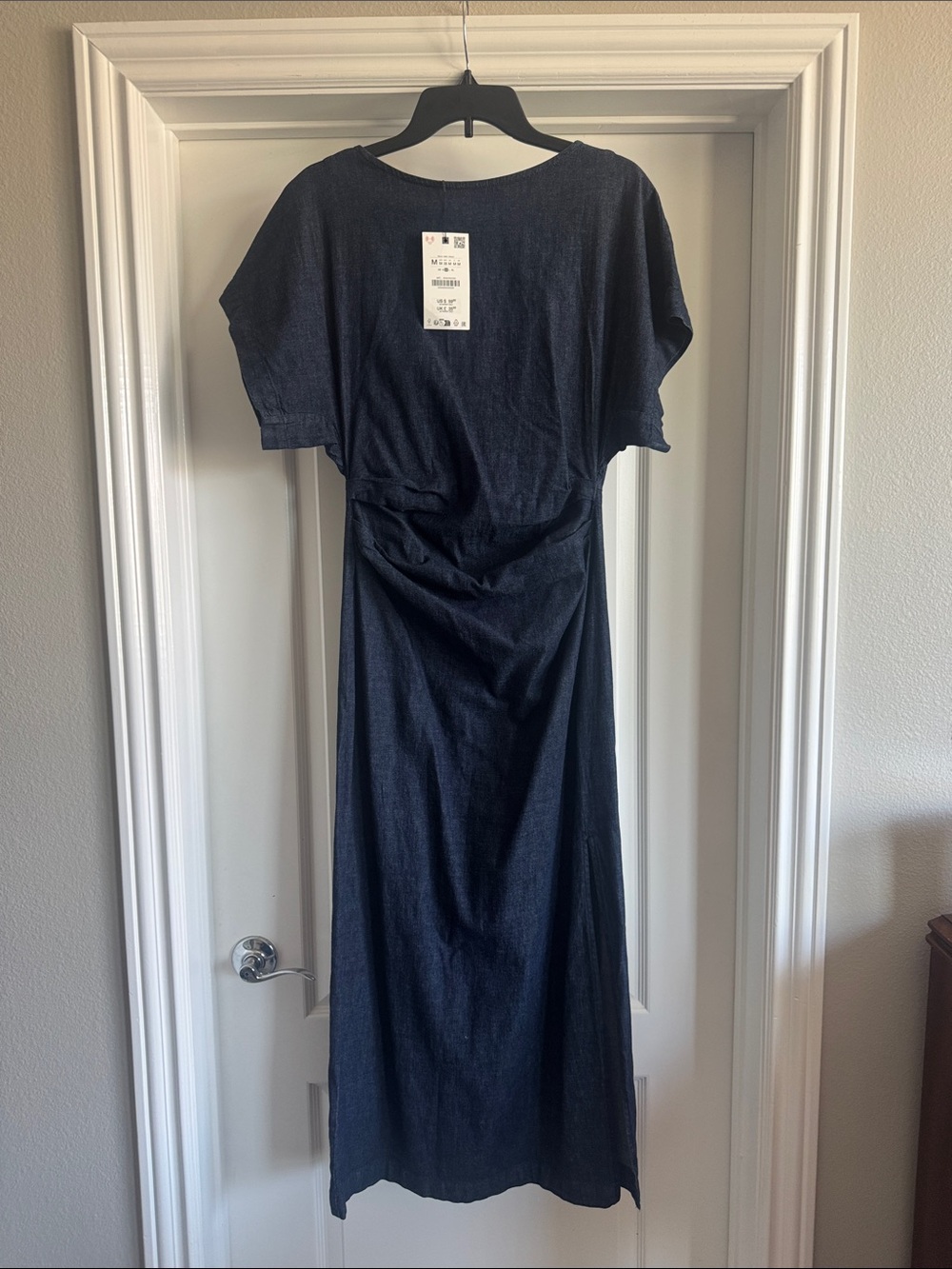 Zara Denim Maxi Dress with Gathered Waist